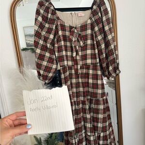 Ivy City Co Plaid Midi Dress size M - Red, Black, Cream